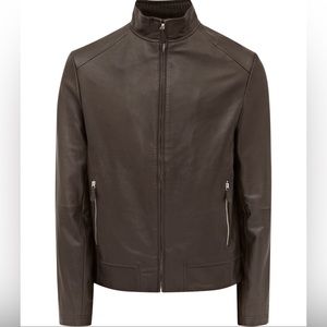 Reiss Men’s Gusto Dark Brown 100% Leather Jacket Size Small
